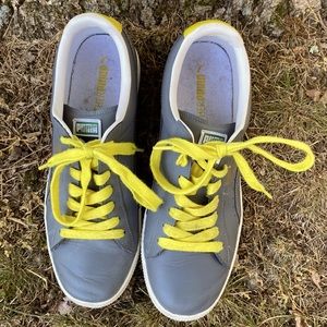 Puma Clyde Real Leather Gray with Yellow Accent size 10.